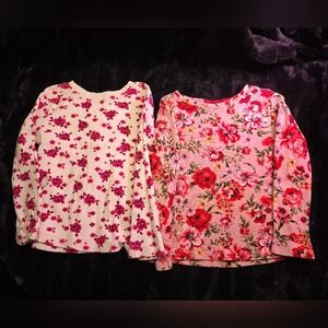 Girls Old Navy 5T Floral Long-Sleeve Cotton Waffle Tops in Pink/White